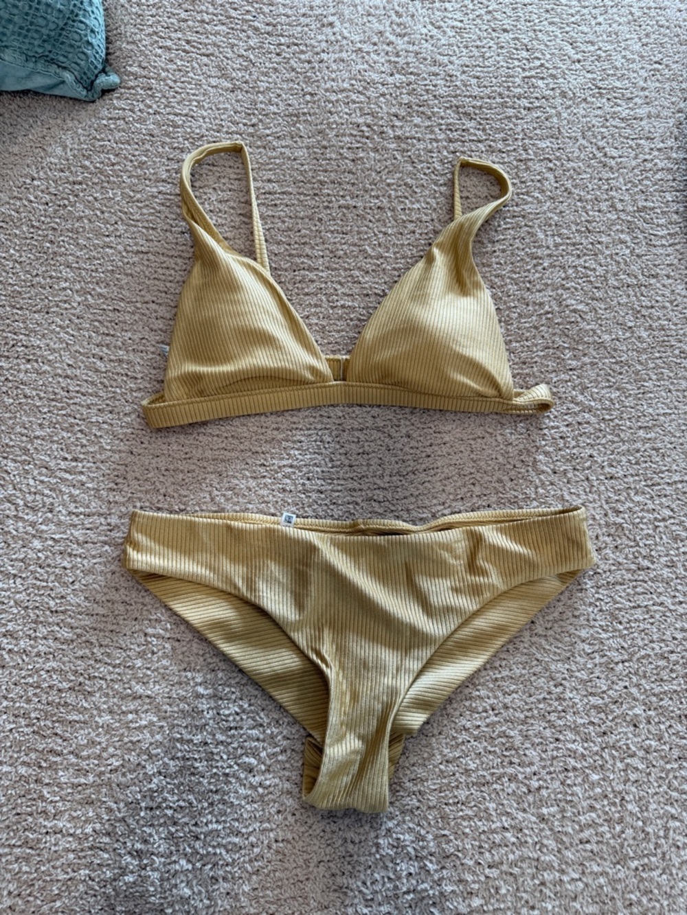 aerie Ribbed Triangle Bikini Set in Mustard Yellow